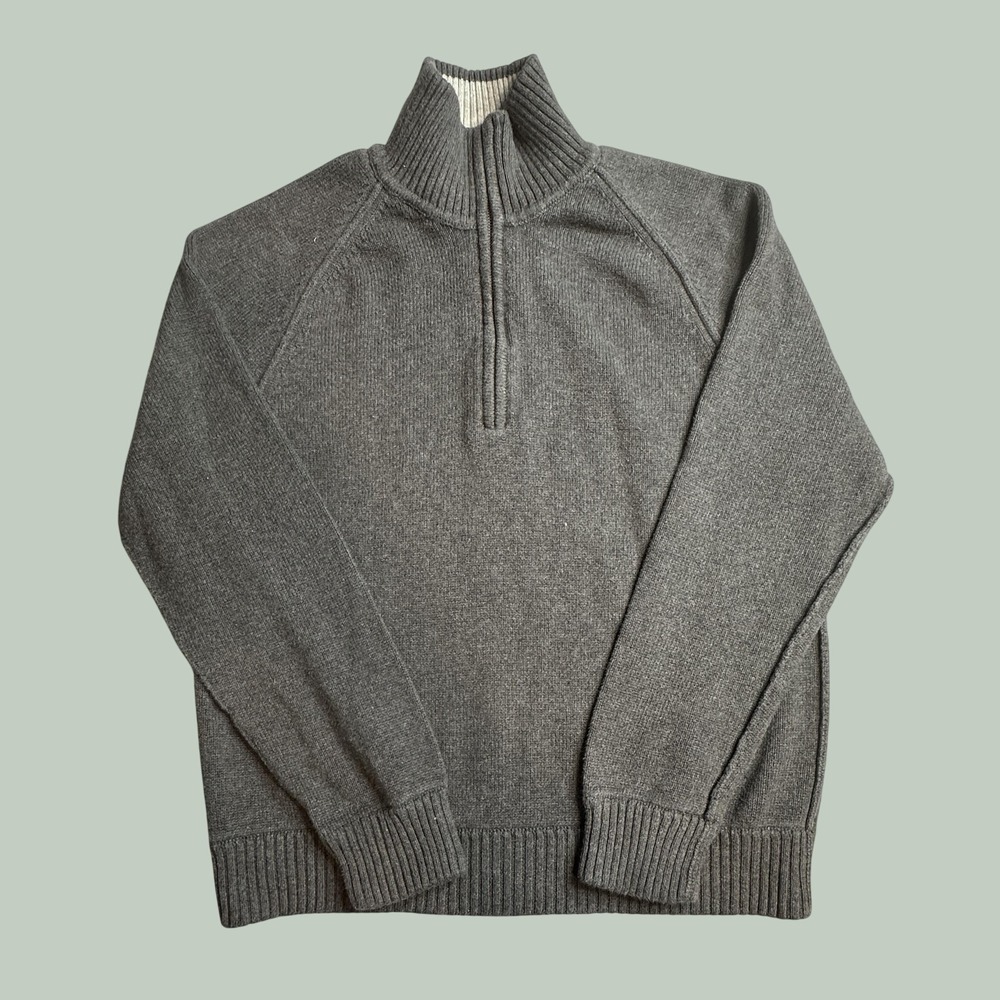 Aeropostale Sweater Mens L Quarter Zip Gray Cotton Mock Neck Raglan Sleeve